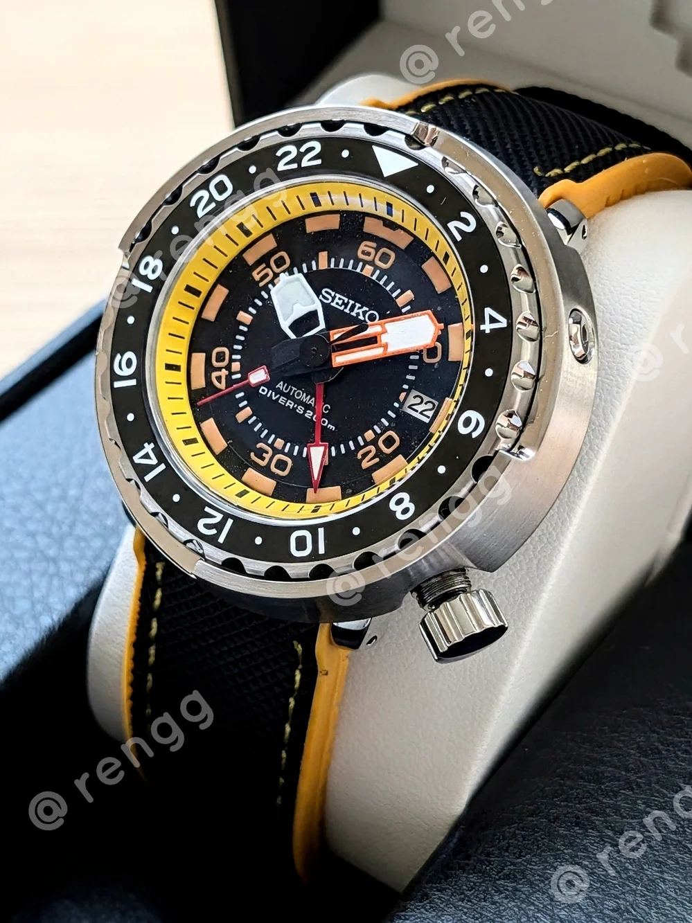 47mm Seiko GMT Tuna Canned Men's Black Yellow Diver's Mod Automatic Sapphire